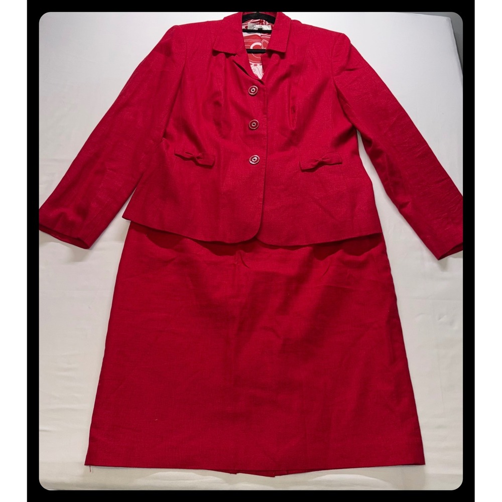 Emily Skirt Suit Women Size 14 Red Linen Blend Blazer Pencil Skirt Professional